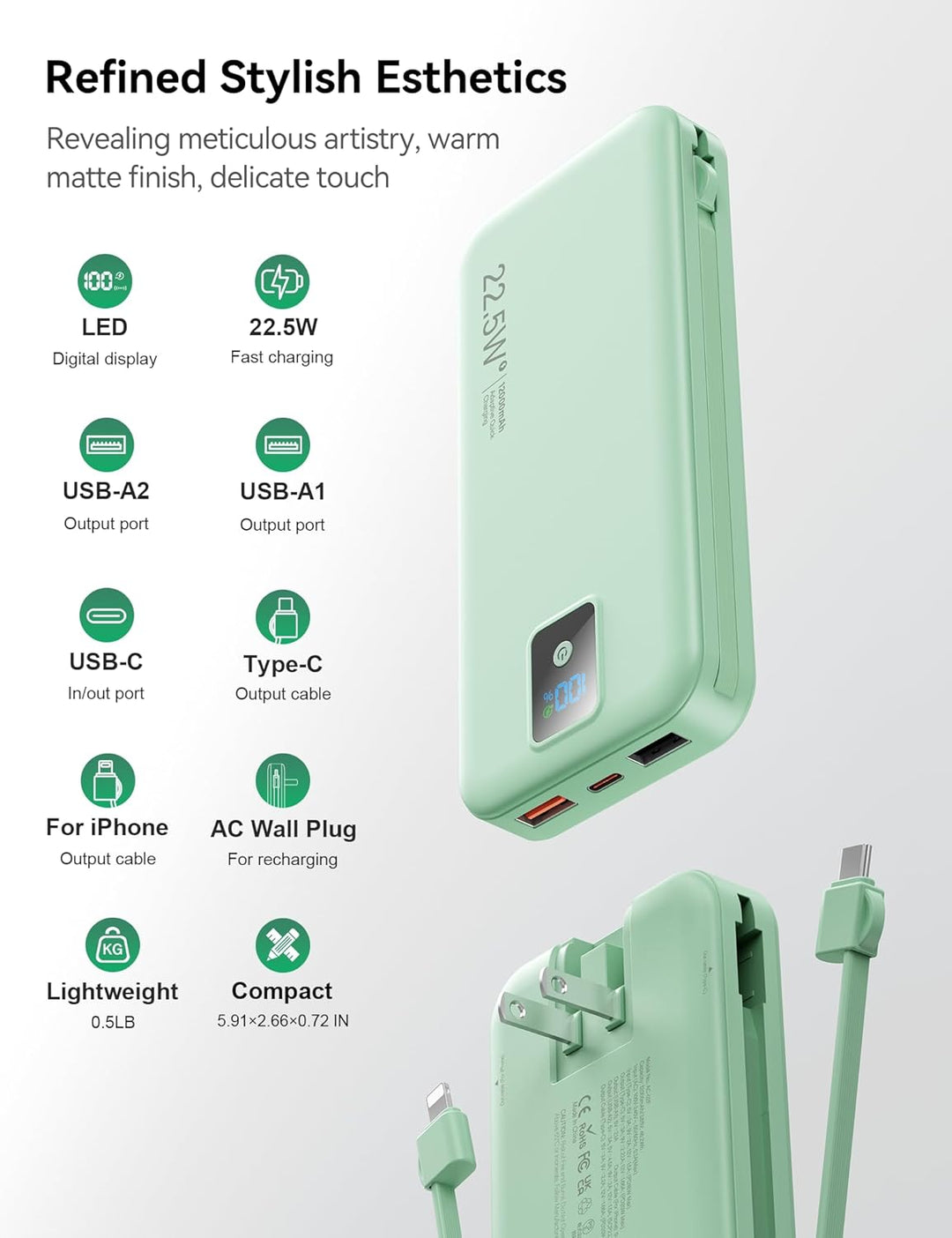 Cargador portátil, cargador de batería de carga rápida de 12000 mAh...