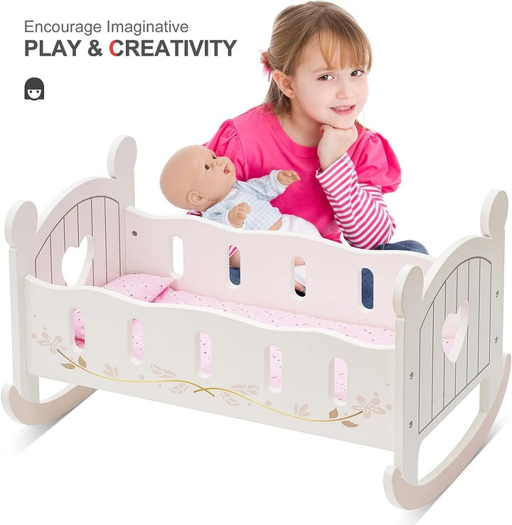 ROBUD Cuna de madera para muñecas, juguetes de cama de muñeca, se a...