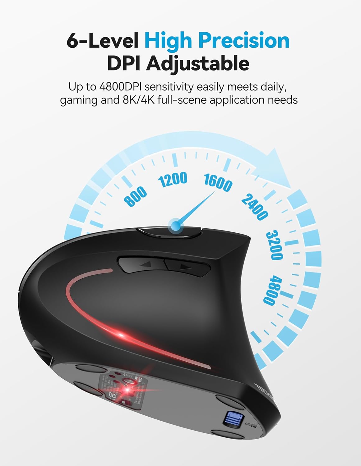 TECKNET Ratón ergonómico con Jiggler, mouse vertical inalámbrico Bl...