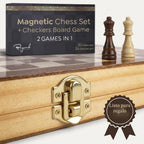 Juego de ajedrez magnético y damas, tablero de madera plegable de 15 x 15