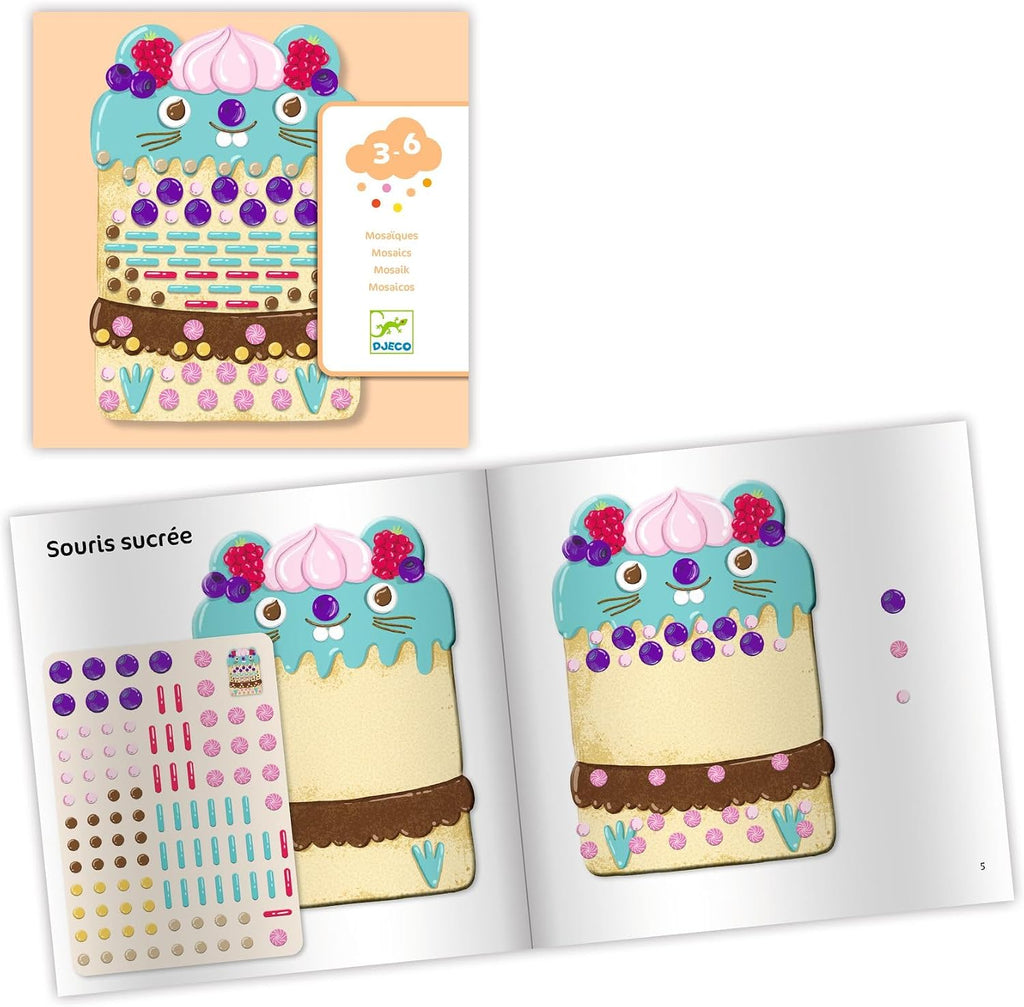 DJECO LPA Cakes & Sweets Collages Kit de mosaico – Crea tu propia chispa con purpurina para el hogar – Divertido y creativo para familiares y amigos, niños y niñas, educativo, kit de manualidades de