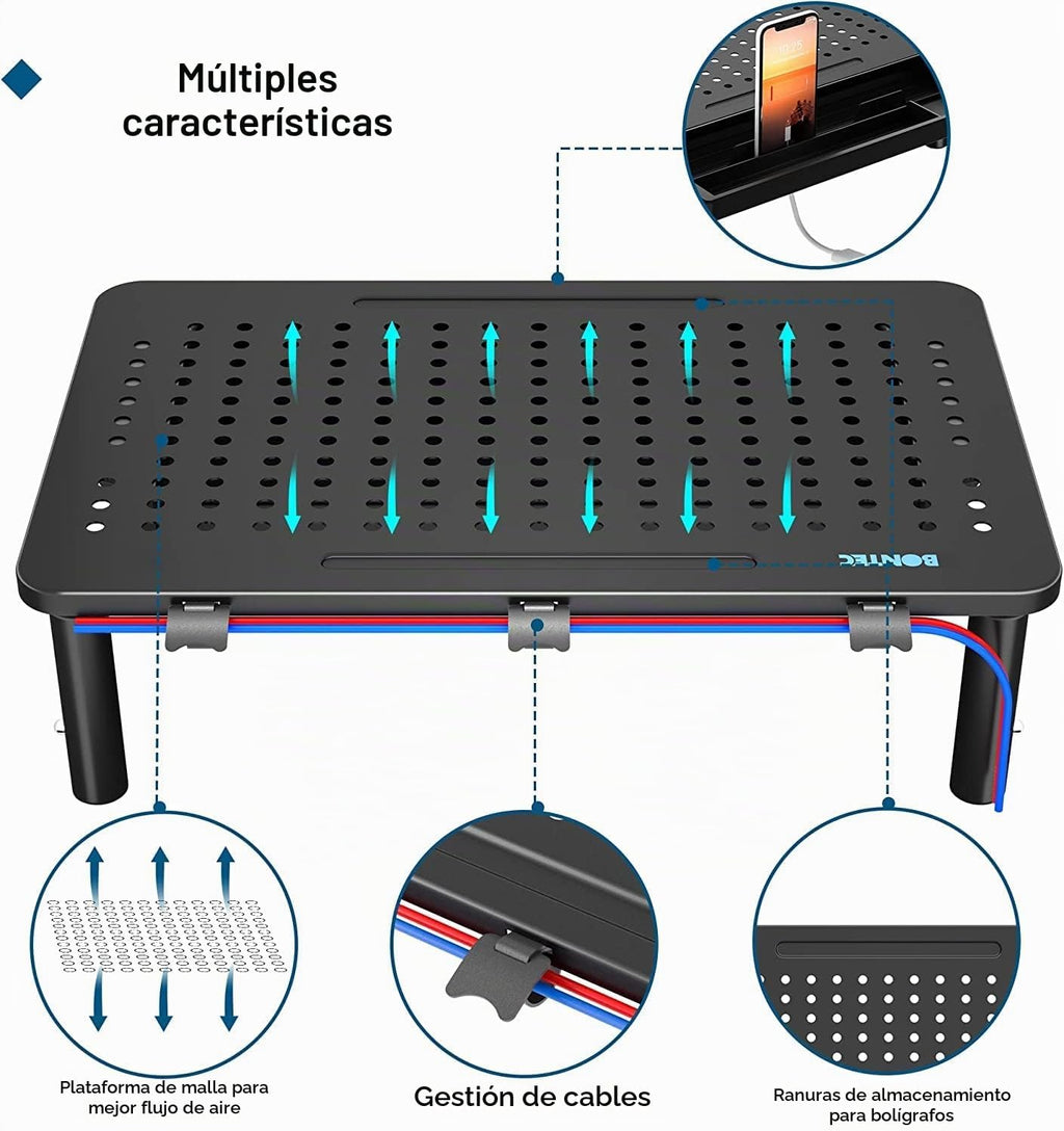 BONTEC Paquete de 2 soportes elevadores ajustables para monitor con cajón