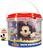 Mickey y amigos juego de 6 piezas de juguetes de baño con pulverizador. Juguetes de baño para bebés y niños pequeños, incluye cubo organizador con drenaje para guardar tus juguetes de agua para el