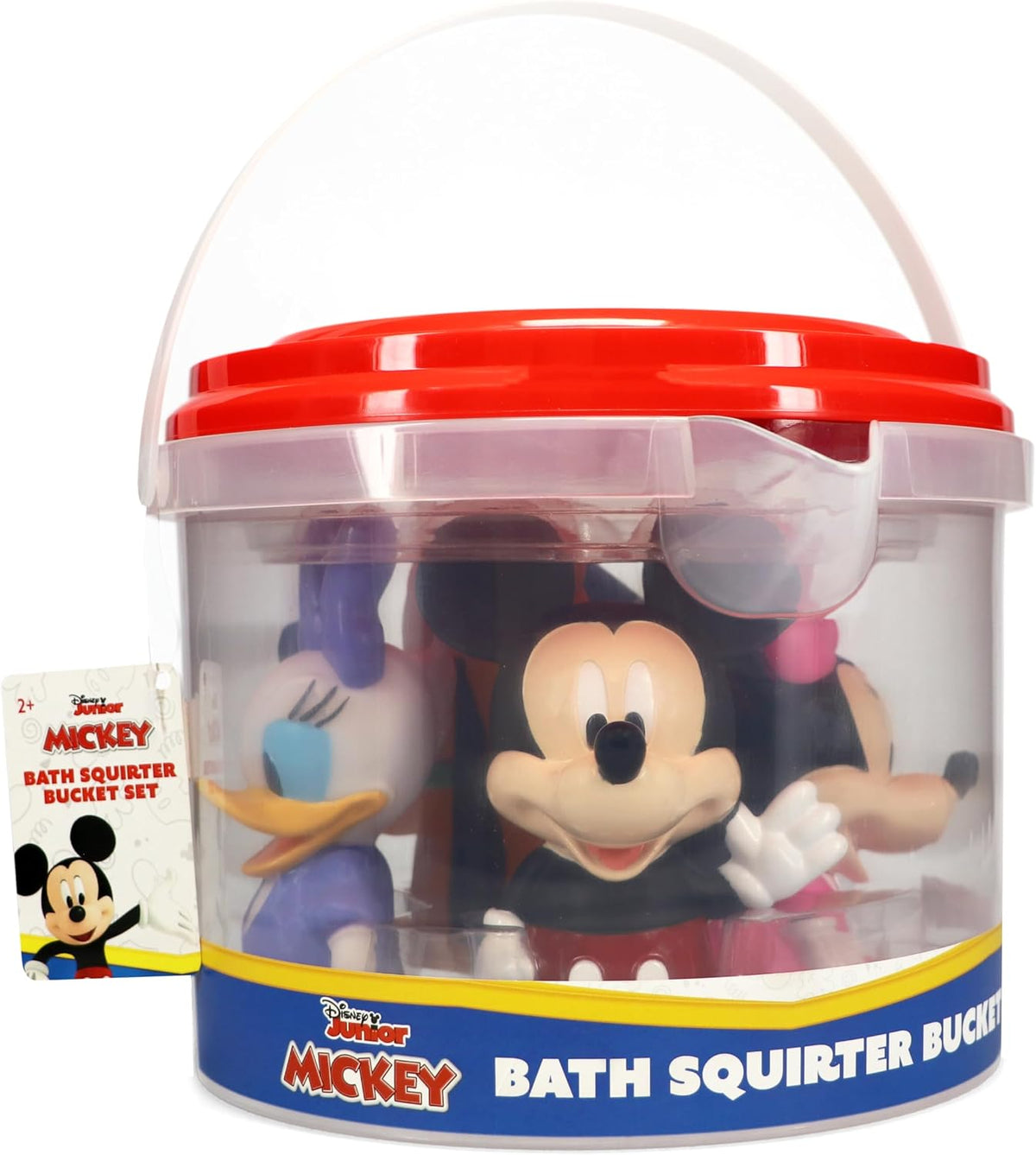 Mickey y amigos juego de 6 piezas de juguetes de baño con pulverizador. Juguetes de baño para bebés y niños pequeños, incluye cubo organizador con drenaje para guardar tus juguetes de agua para el