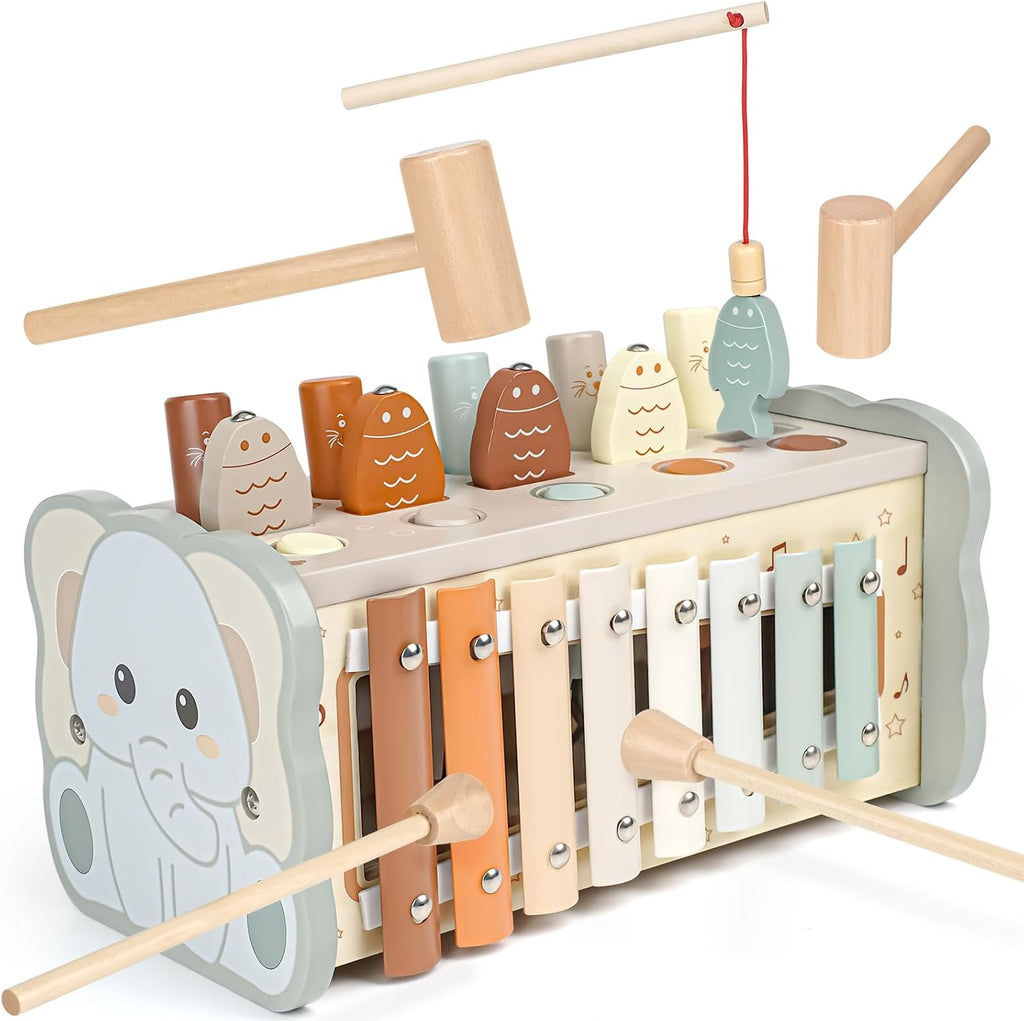 Joyreal Juguetes Montessori de madera para martillar de 1 año