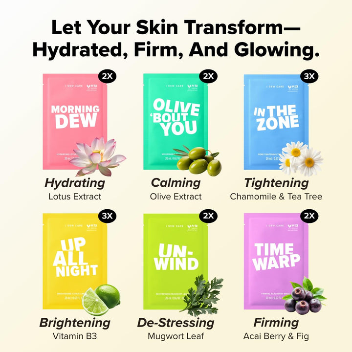 I DEW CARE Let's Get Sheet Faced máscaras faciales, 14 días de...