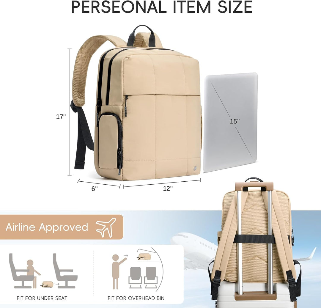 CLUCI Mochila esponjosa acolchada para laptop para mujeres, Caqui s...