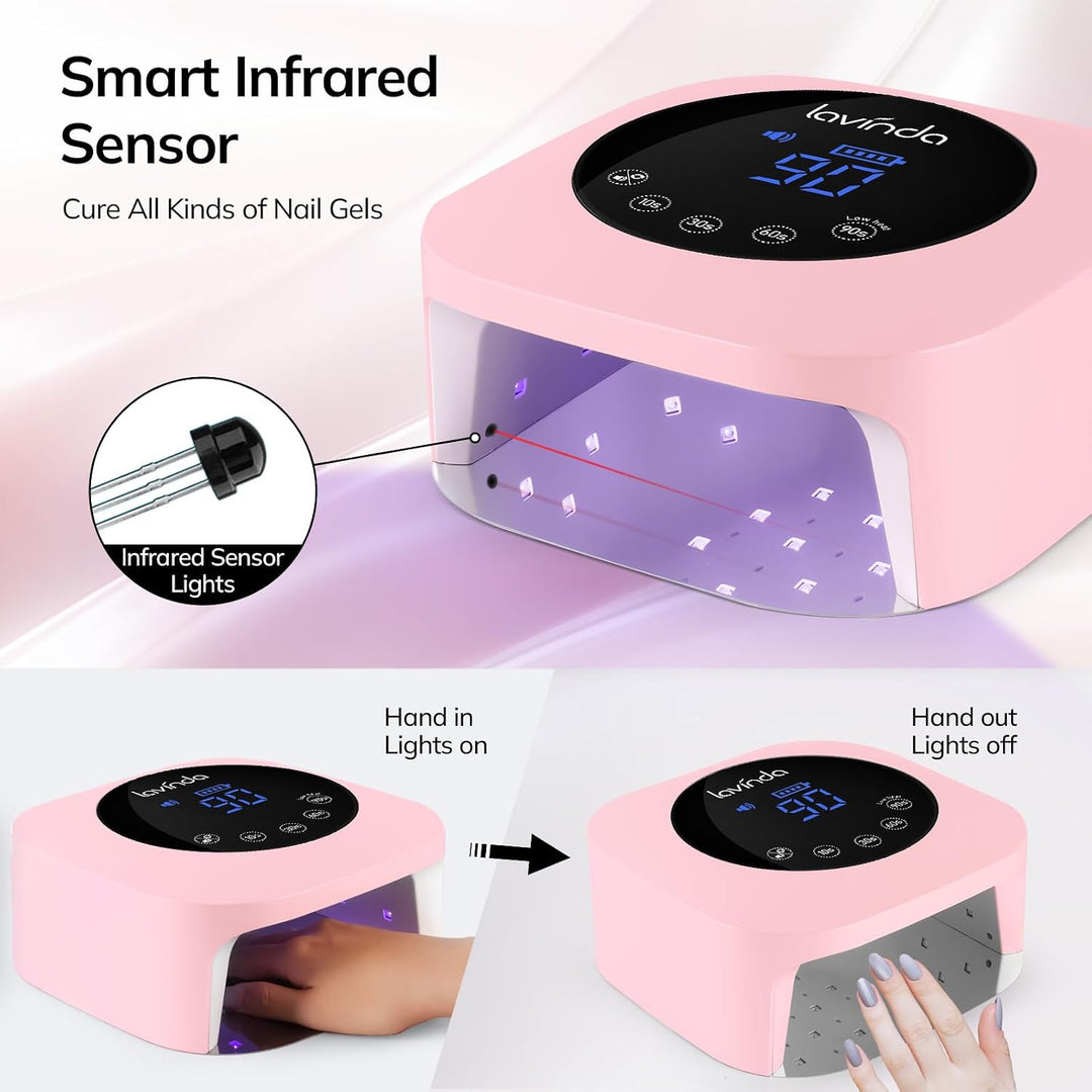 Lavinda Lámpara de uñas LED UV de 54 W, luz de uñas de gel inalámbr...