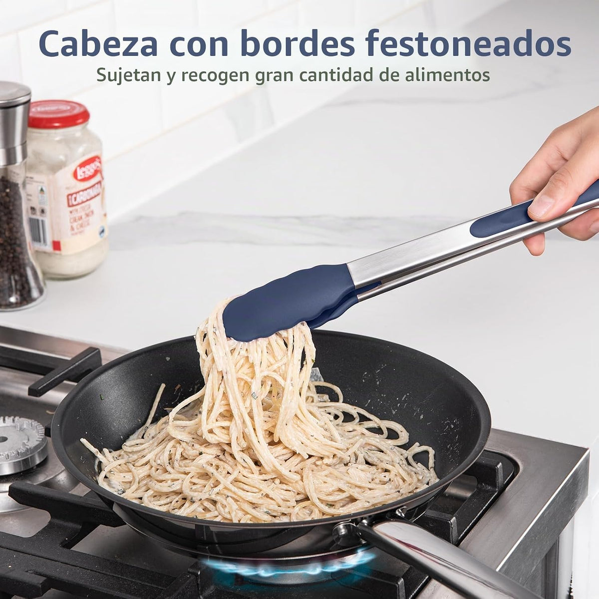 U-Taste Pinzas de Cocina para Cocinar, Resistencia al Calor de 600ºF, 3Pcs/Azul Medianoche