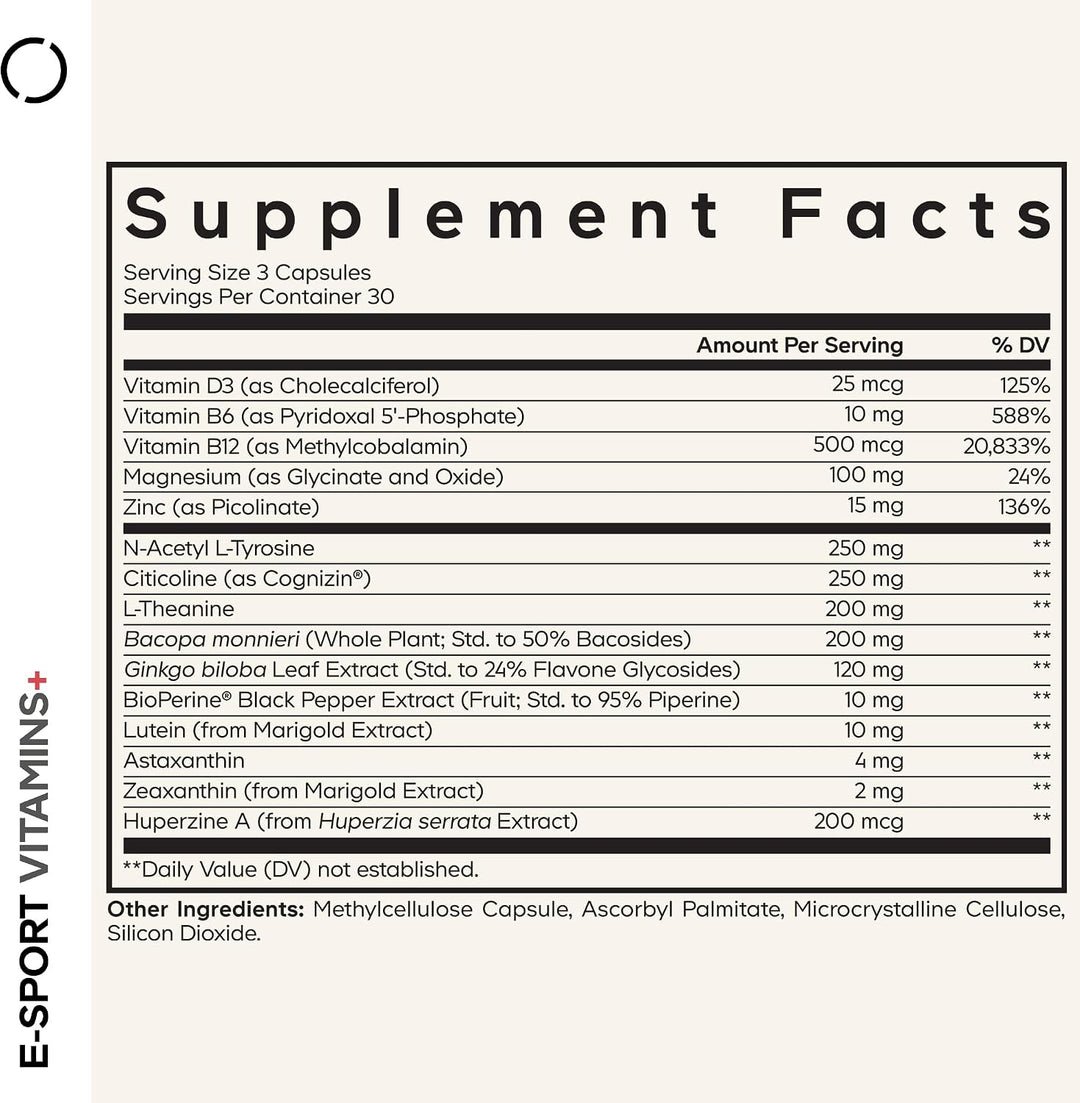Codeage E-Sport Vitamins+, Cognizin, Bacopa, L-teanina, 90 cápsulas...