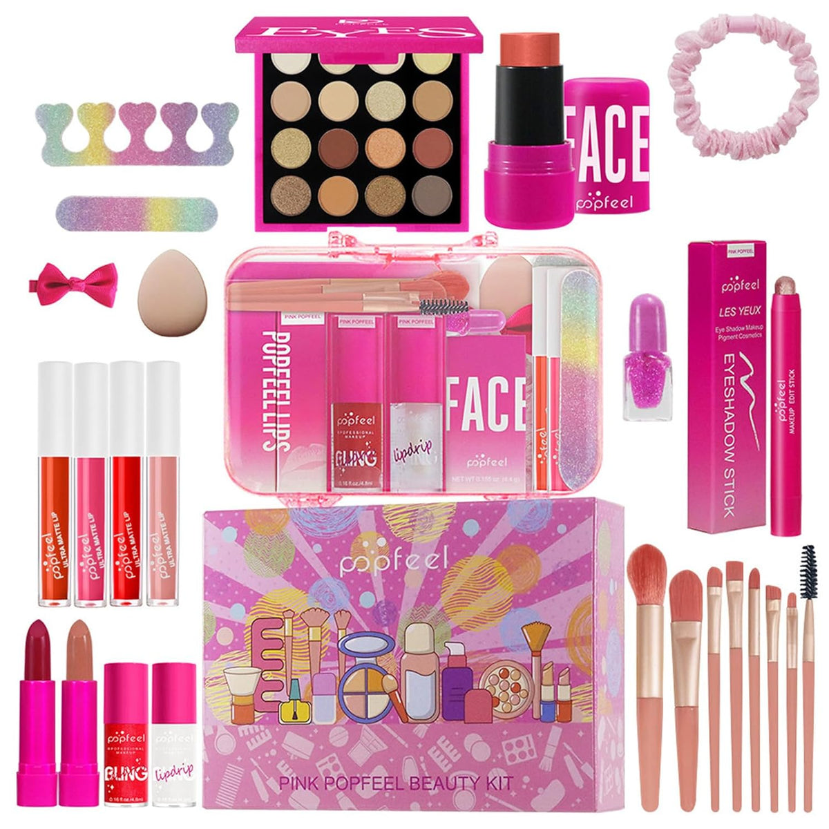 Kit de maquillaje todo en uno rosa intenso para mujeres, kit comple...