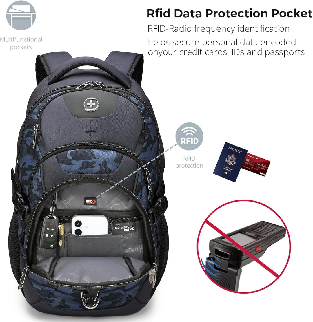 swissdigital Mochila para portátil de viaje de negocios, para hombr...
