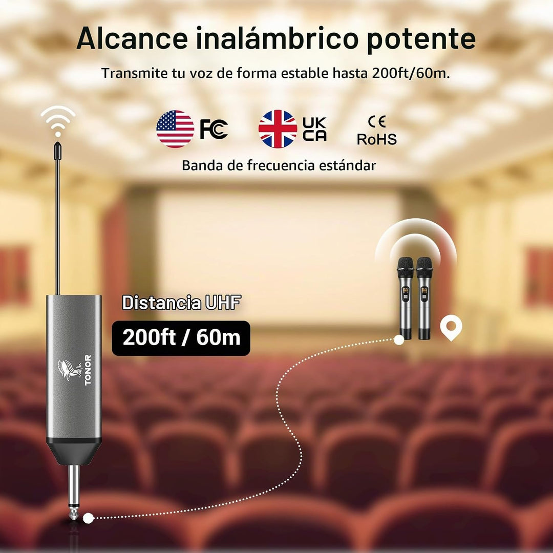 Micrófonos inalámbricos TONOR, micrófono de karaoke UHF con recepto...