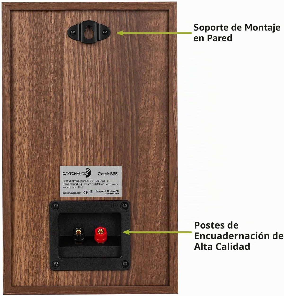 Dayton Audio Altavoces clásicos B65 para estantería, woofer de 6.5 pulgadas y tweeter de 1 pulgada, diseño pasivo de 2 vías, 60 W RMS, para música, TV y sistemas de audio para el hogar, madera