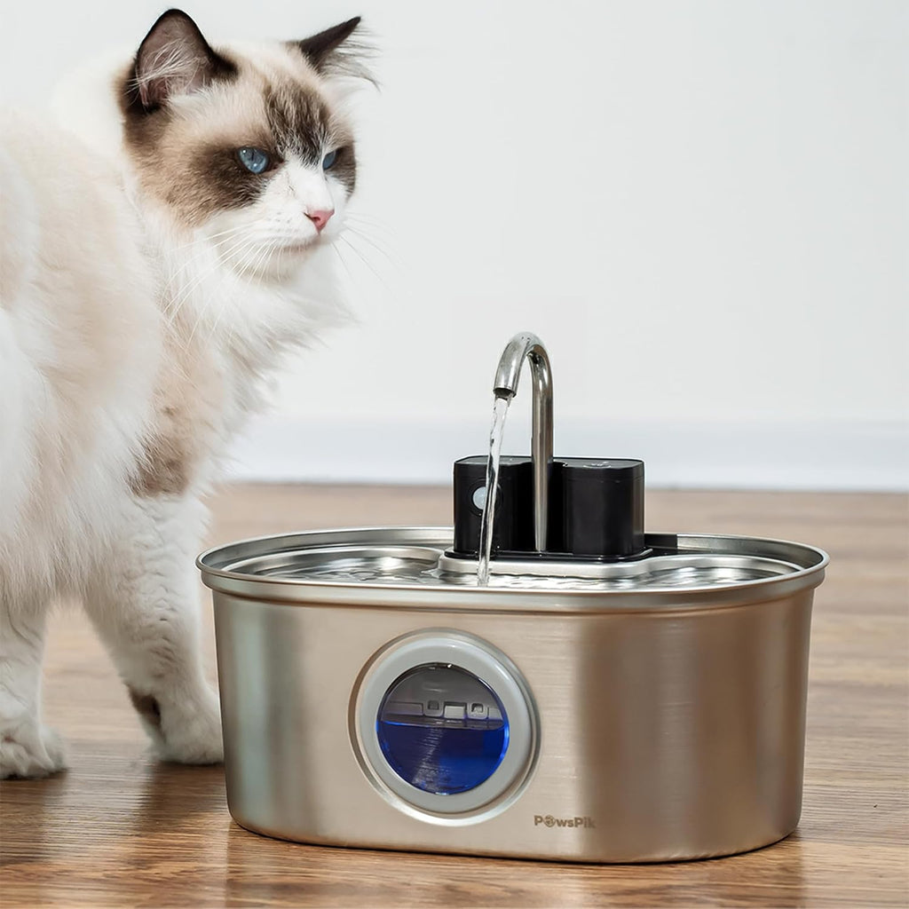 PawsPik Fuente de agua automática inalámbrica para perros y gatos, acero