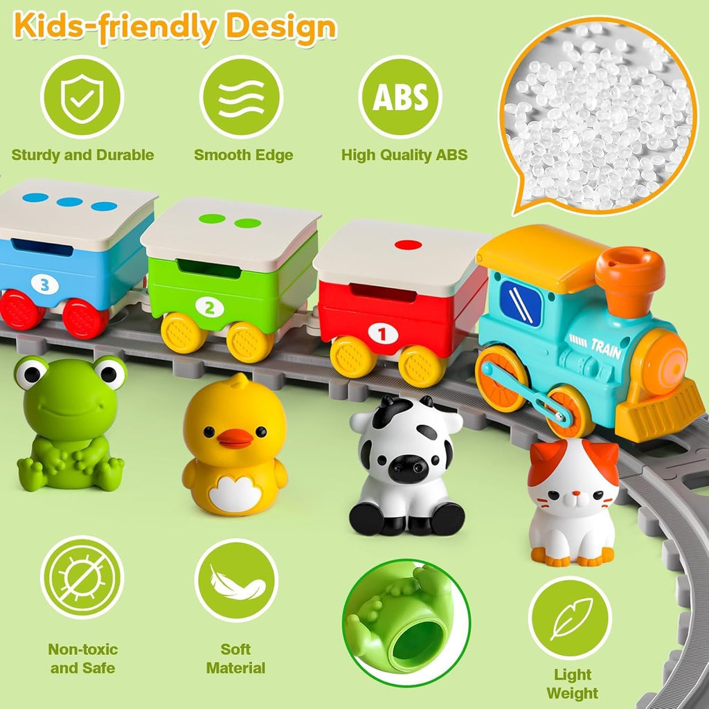 Juguetes de tren de granja para niños pequeños de 1 a 3 años, juego de tren