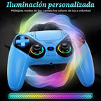 Dinosoo Controlador Inalámbrico RGB para PS5/PlayStation 5 PC, Controlador Bluetooth con Turbo, Macro, Vibración Dinámica, 6-Ejes de Movimiento, Puerto de Audio de 3.5 mm, Batería de 1000mAh, Altavoz - Azul