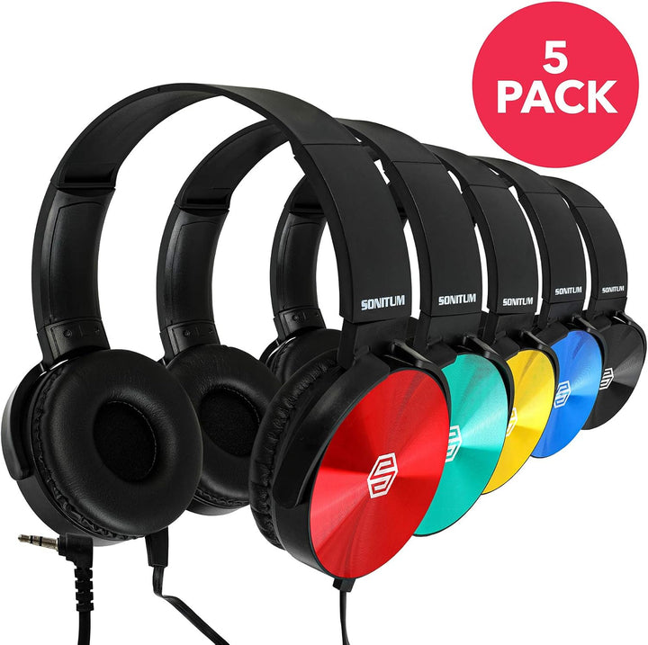 Paquete de 5 audífonos para niños, variedades de colores para estud...
