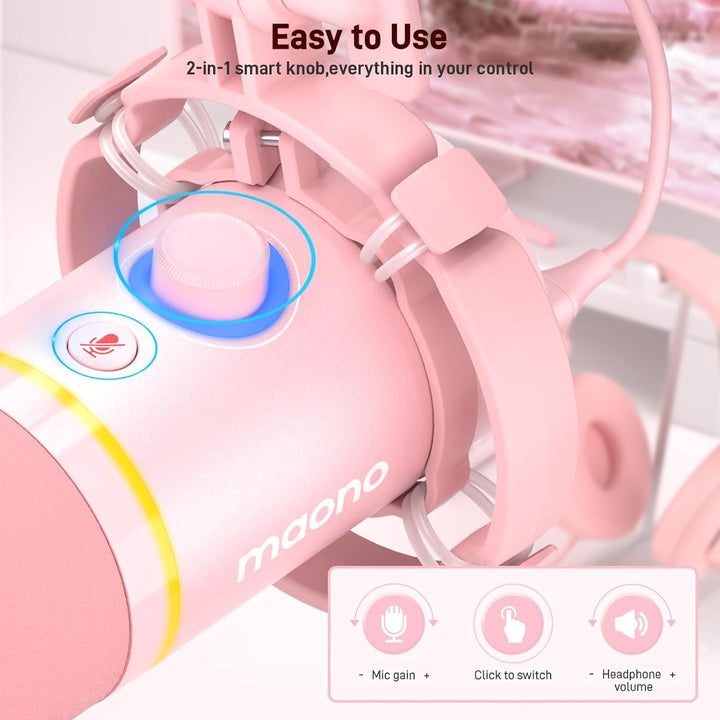 MAONO Kit de micrófono dinámico XLR\/USB, micrófono RGB para juegos...