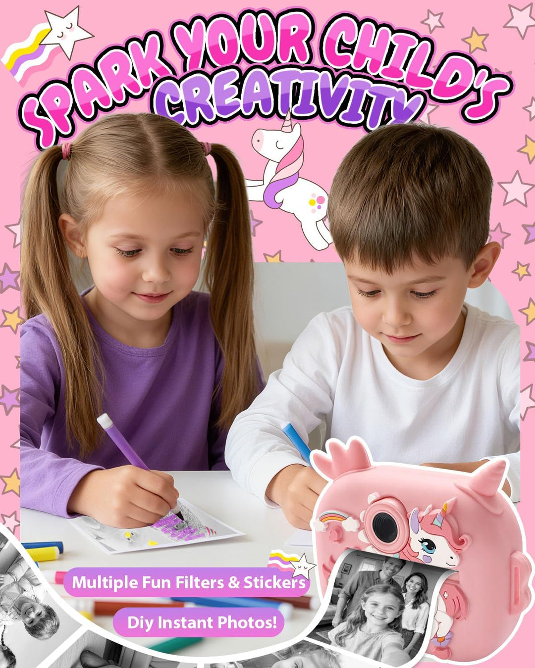 Cámara para niños con impresión instantánea, cámaras instantáneas d...