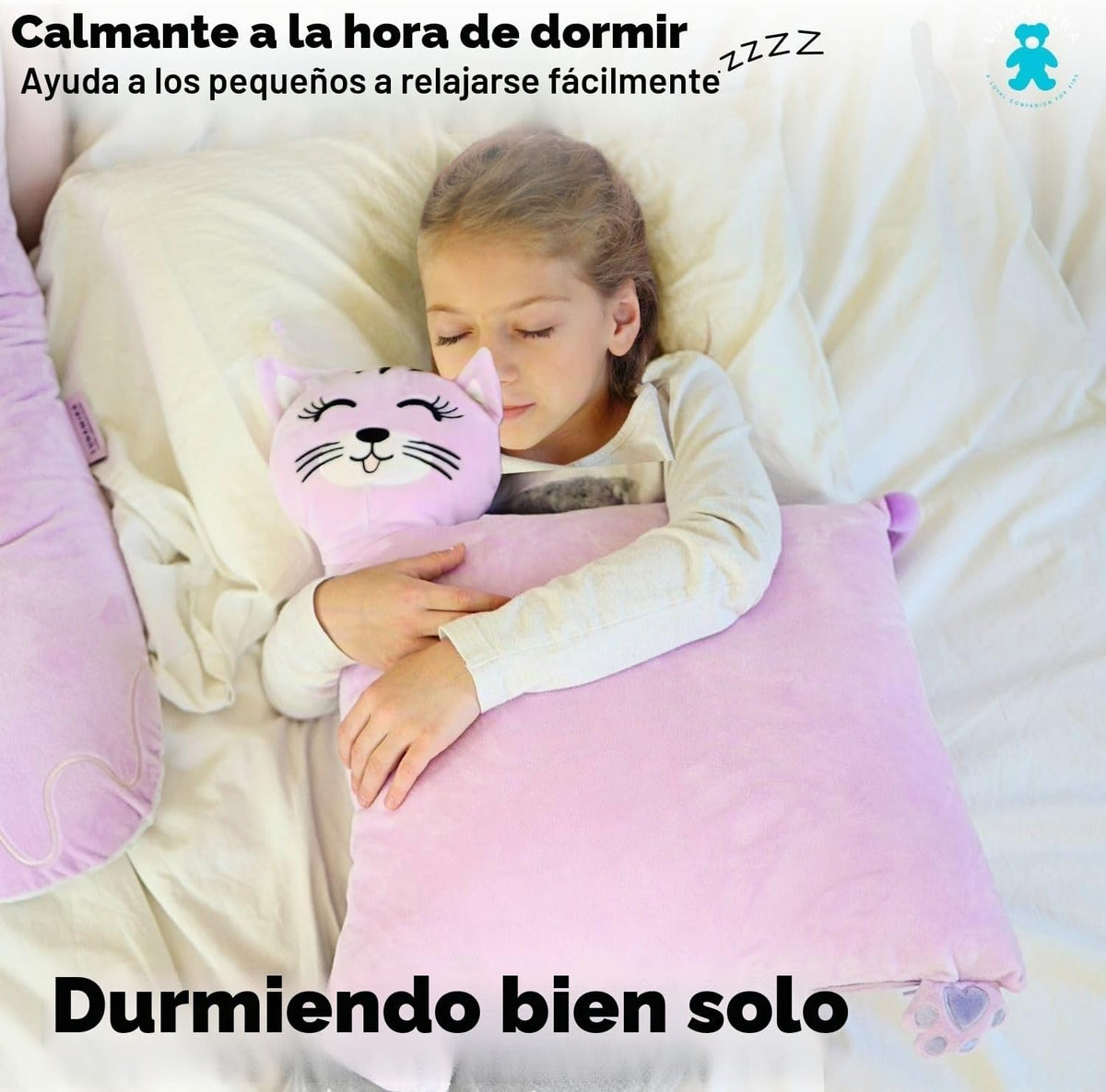 LUNAMIRA Almohada de felpa de gato para niños – Bonita almohada de peluche de gatito morado, 16 x 14 pulgadas para acurrucarse a la hora de dormir y noche de cine, funda lavable con cremallera