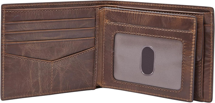 Fossil Men's Derrick Leather RFID-Blocking Bifold with Coin Poc...