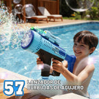 Pistola de burbujas, máquina de burbujas de 57 agujeros, juguetes para niños y niñas con luz colorida, verano al aire libre, fiesta de cumpleaños, regalos de Halloween, color azul