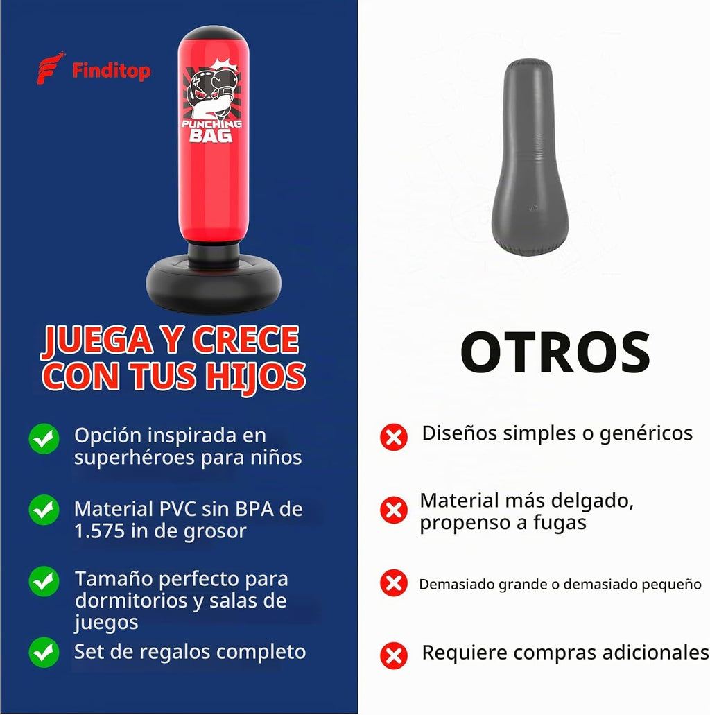 Saco de boxeo inflable de 47 pulgadas para niños con capa de superhéroe y máscara