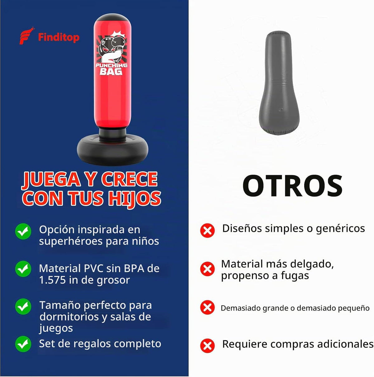 Saco de boxeo inflable de 47 pulgadas para niños con capa de superhéroe y máscara