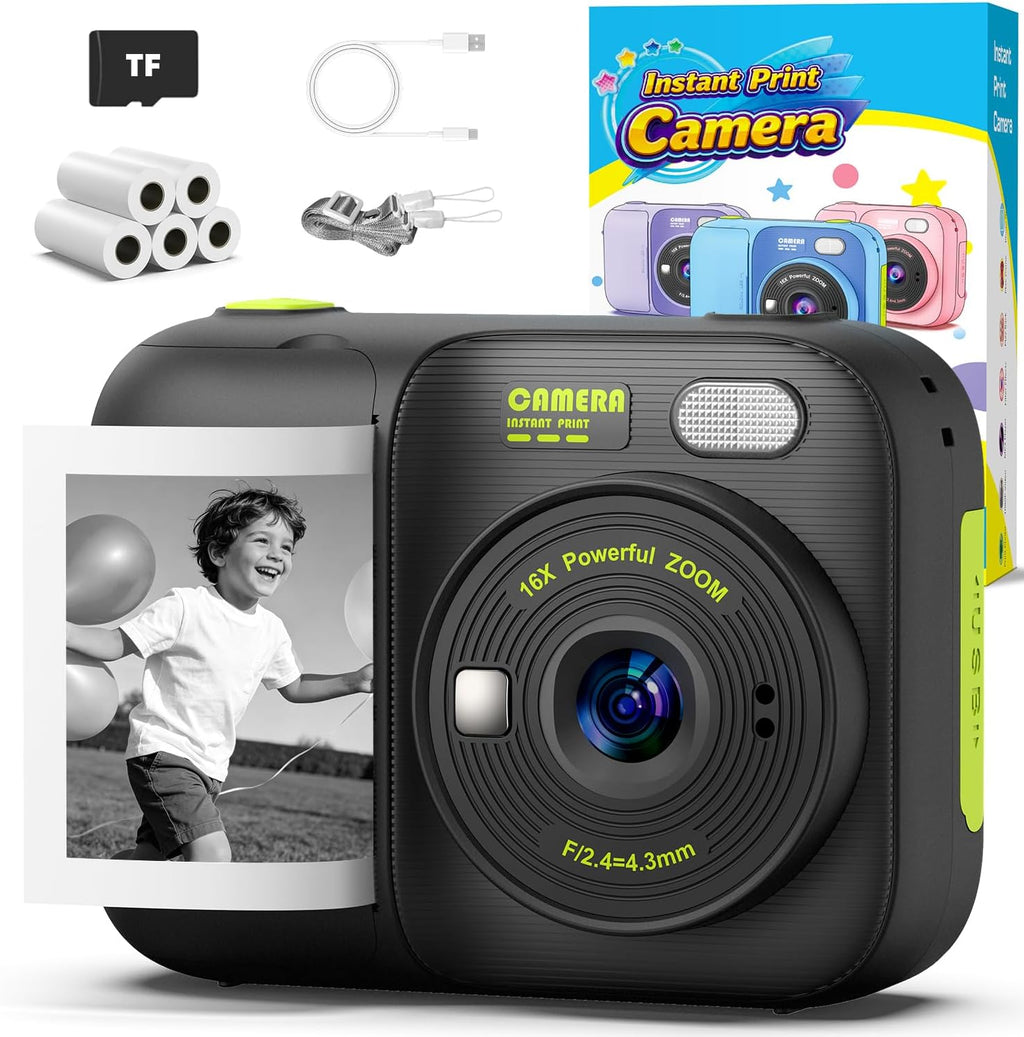 Cámara de impresión instantánea para niños con 5 rollos de papel de impresión, cámara HD 1080P, cámara portátil recargable para selfies, regalos de cumpleaños de Navidad, juguetes para niños y niñas