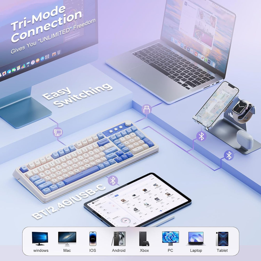 AULA Teclado inalámbrico S99, triple modo Bluetooth\/2.4GHz\/USB-C,...