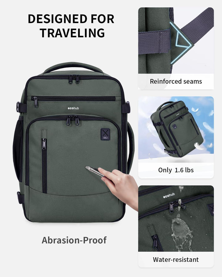 ECOHUB Mochila de Viaje Mochila de Equipaje de Mano, Verde-2, Mochi...