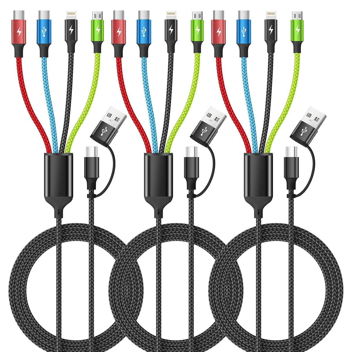 Cable de carga múltiple 4 en 2, paquete de 3 cables de carga de 5 pies para