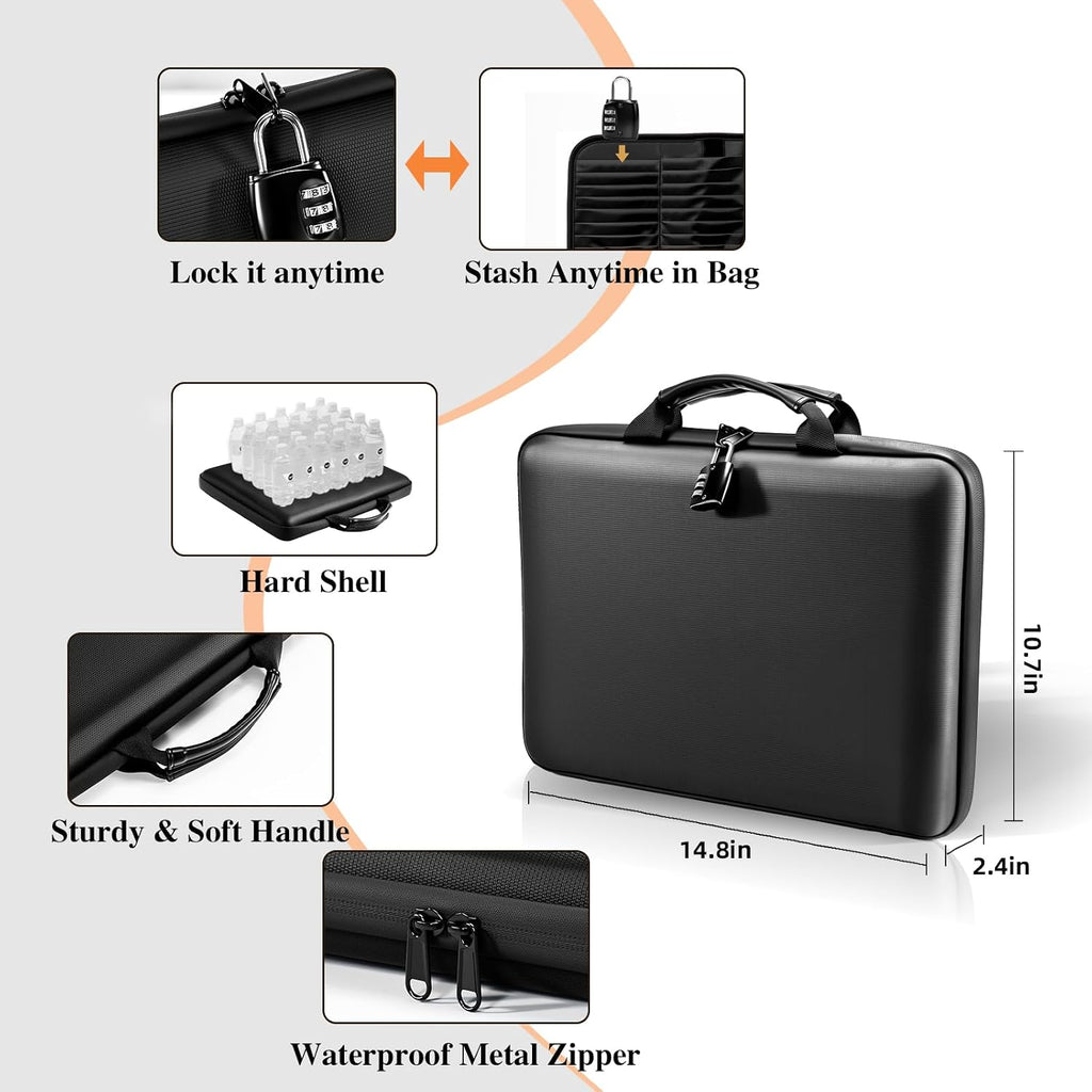 Caja de documentos ignífuga Organizador de archivos: Estuche rígido Caja impermeable ignífuga con cerradura y carpeta de archivos de acordeón de 13 bolsillos, portátil, para oficina en casa, almacenamiento seguro de viaje para documentos y archivos