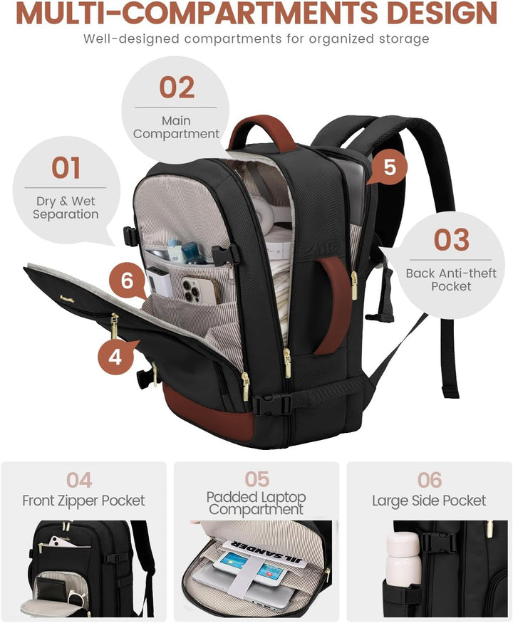 LOVEVOOK Mochila de viaje para mujeres y hombres, Negro, marrón, Mo...
