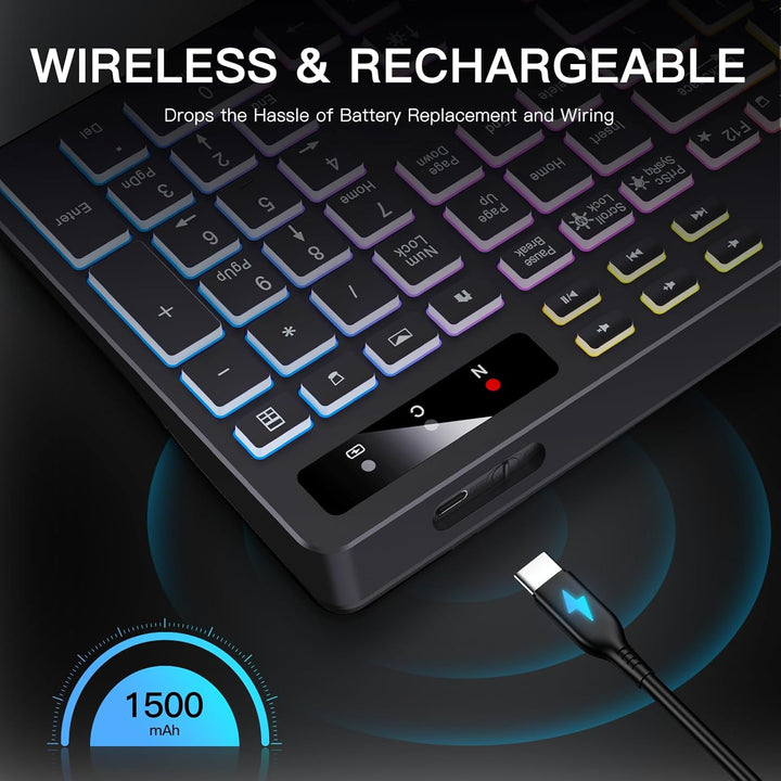 Soueto Teclado inalámbrico con retroiluminación RGB de 7 colores, t...
