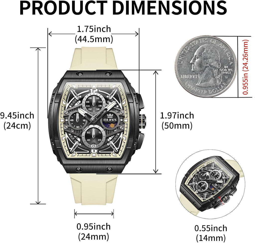 OLEVS Relojes para Hombre Casual Lujo Cara Grande Cronógrafo Multifuncional Relojes de Hombre Correa de Silicona/Nylon Duradera 3 ATM Resistente al Agua Reloj de Hombre Fecha Fase Lunar Reloj