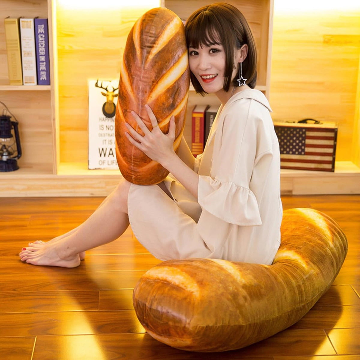 Levenkeness - Almohada en forma de pan 3D, suave almohada de simulación de pan con forma de hogaza de tostada con mantequilla, juguete de peluche para decoración del hogar, 31.4 pulgadas