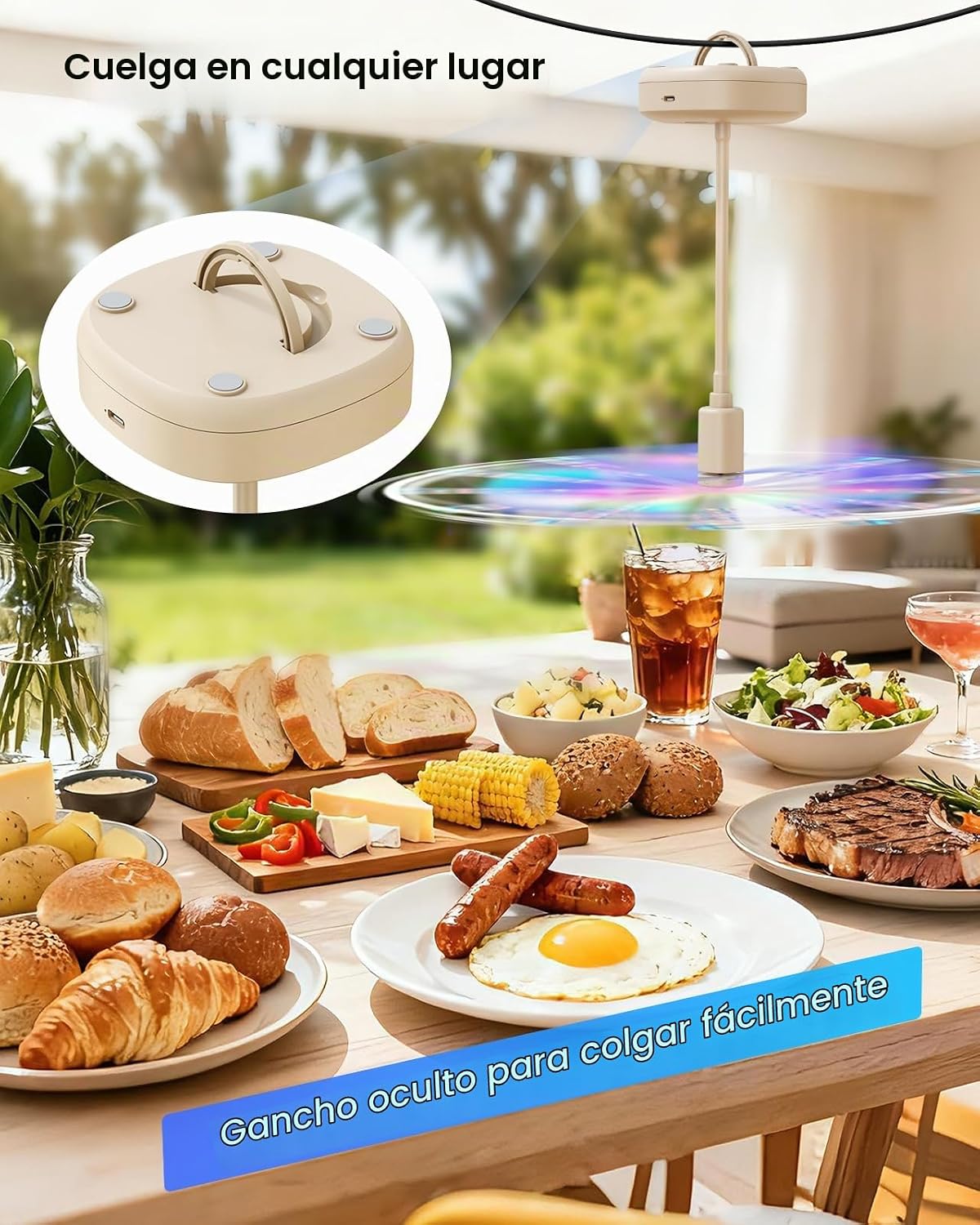 Edvision Fly Fans para mesas, ventilador de alimentos recargable de...