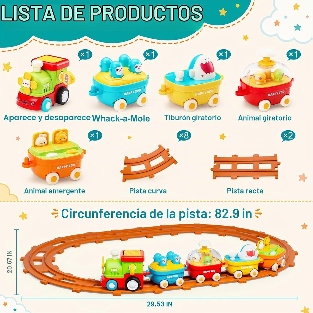 Juego de tren para niños pequeños, tren de animales para niños