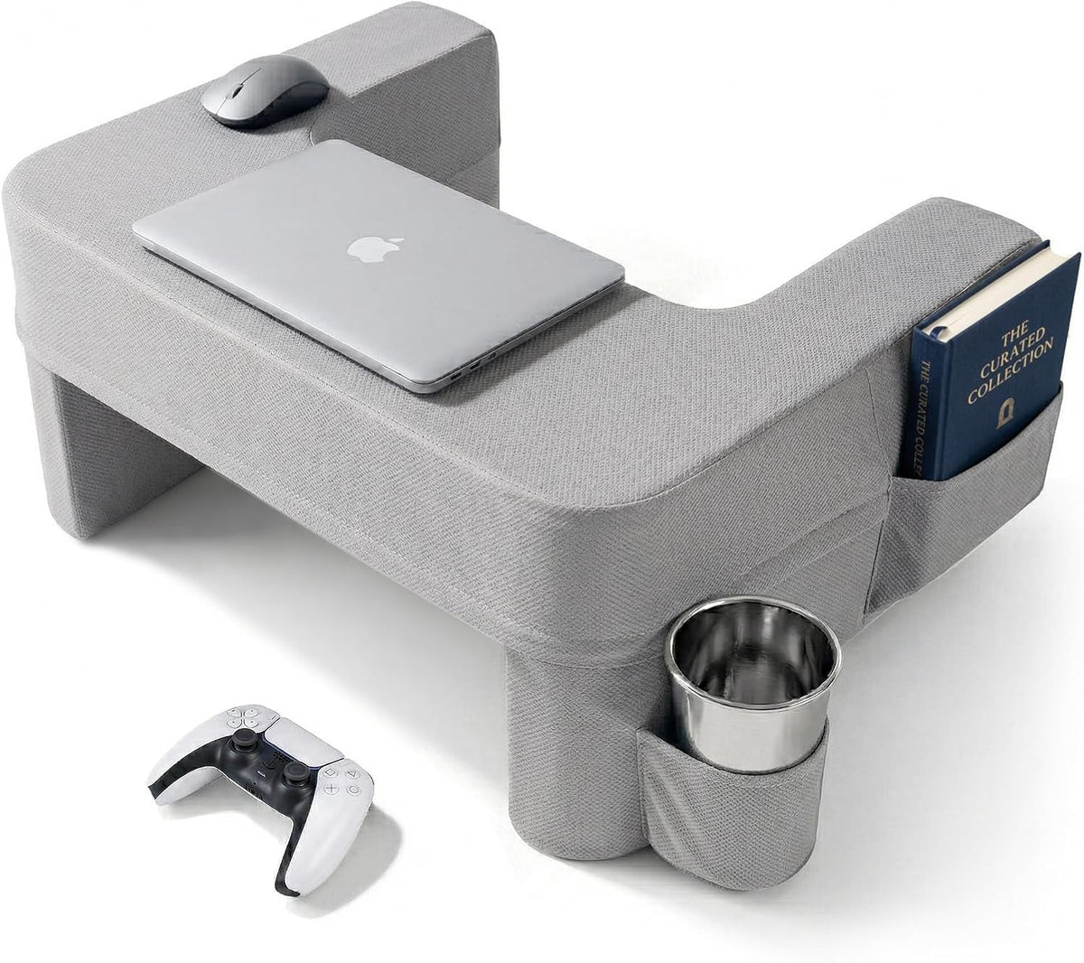 Almohada de lectura para juegos, almohada de escritorio de regazo para laptop, almohada de regazo con bolsillo para tazas, almohada de juegos de máxima comodidad para regazo en la cama, sofá,