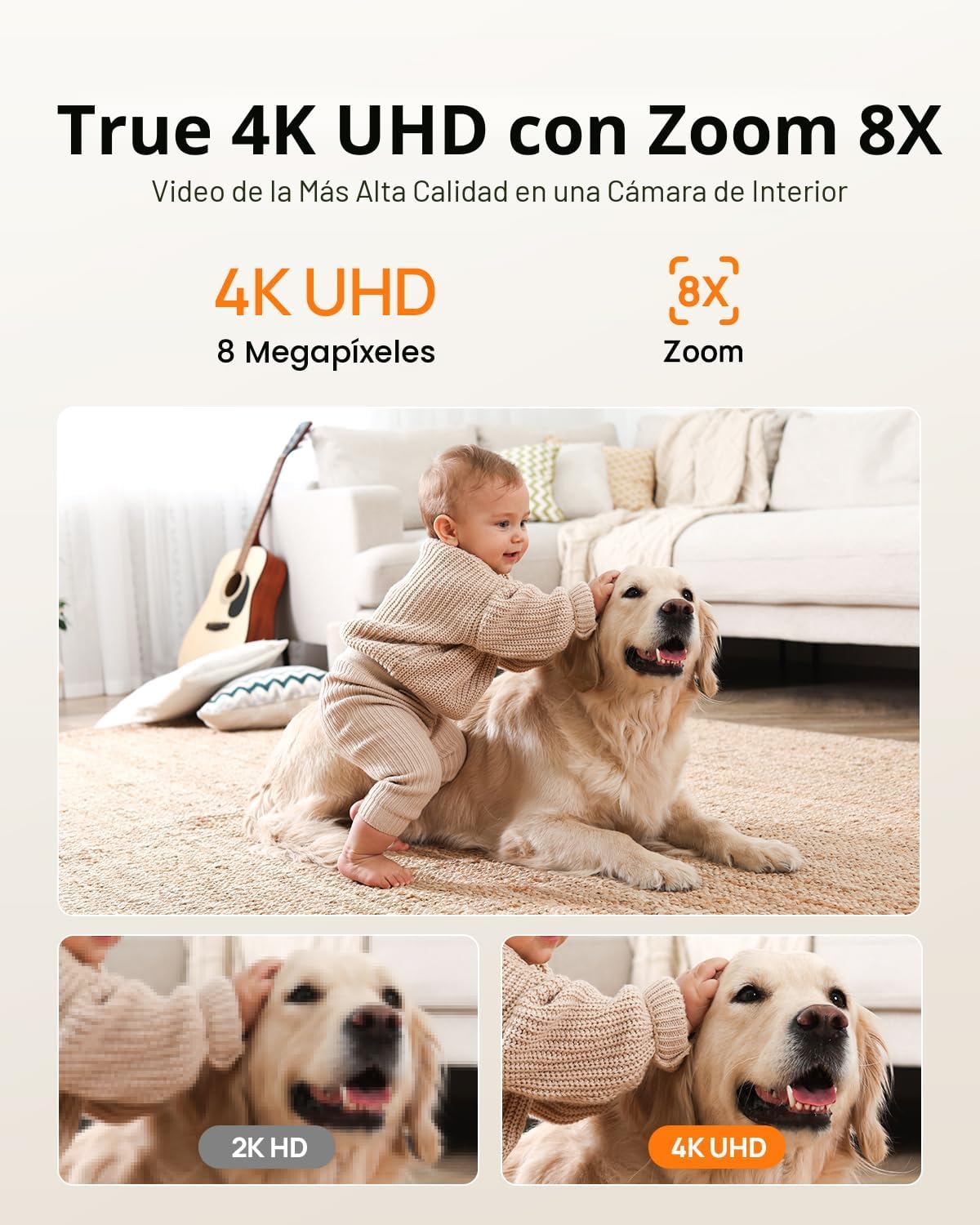 Anona 4K UHD Cámara Interior Indoor Camera, Seguridad para Mascotas/Perritos/Bebés con App para Teléfono, Pan-Tilt 360°, Wi-Fi Dual-Banda 5G/2.4G Wi‑Fi 6, Seguimiento Automático, Detección de Persona/Mascota/Bebé Llanto, Modo de Privacidad, Audio