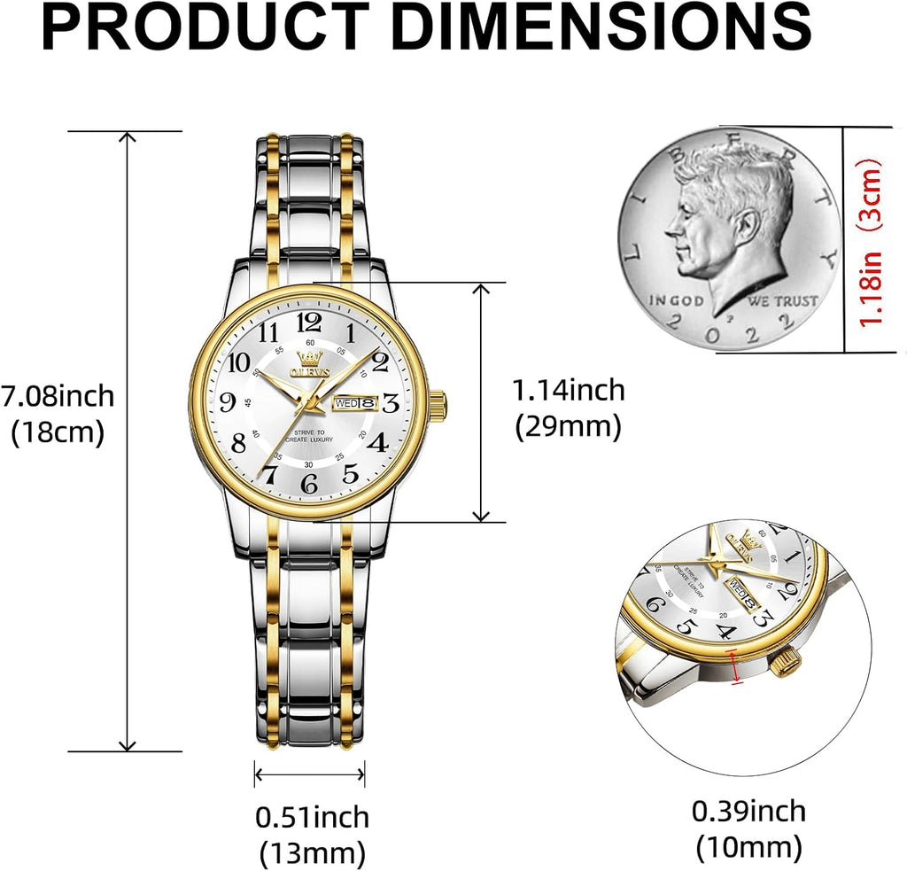 OLEVS Reloj para Mujer Plateado de Acero Inoxidable Elegante Analógico Lúmenes Visibles