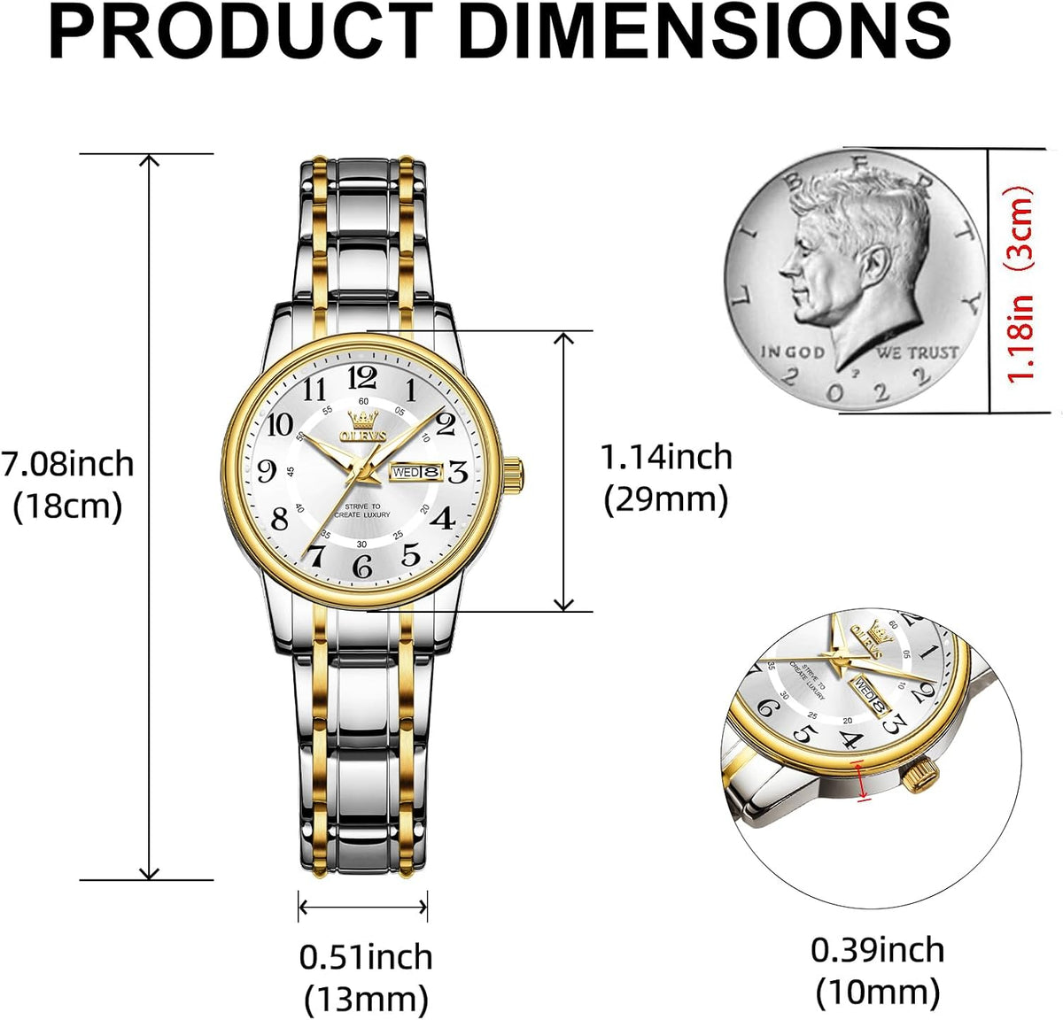 OLEVS Reloj para Mujer Plateado de Acero Inoxidable Elegante Analógico Lúmenes Visibles