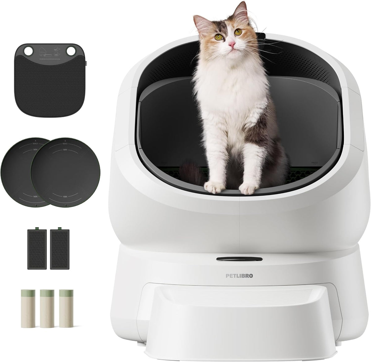 PETLIBRO Caja de arena automática con kit de accesorios y análisis de residuos de cámara AI, caja de arena grande con tapa abierta y control de olores 24/7, sensores de seguridad, reconocimiento de