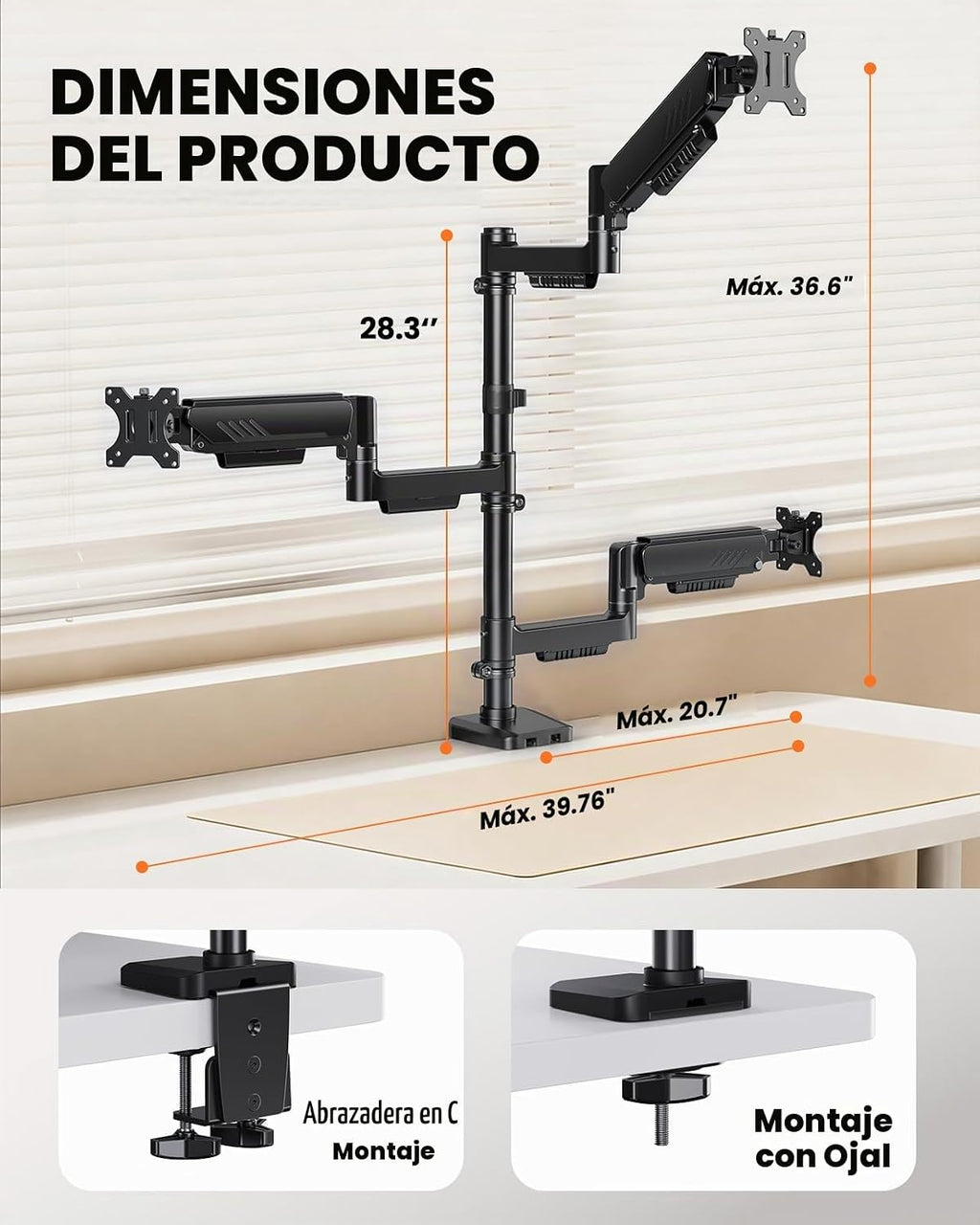 ErGear Soporte Triple para Monitores de 13 a 32 Pulgadas, 19.8 lb por Brazo