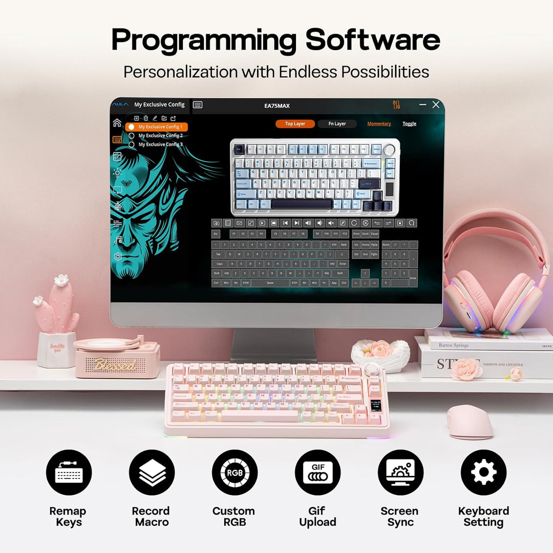 EPOMAKER X Aula EA75 MAX Teclado inalámbrico para juegos con pantal...
