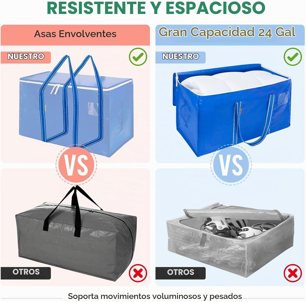 BALEINE Paquete de 6 bolsas de mudanza de gran tamaño con asas reforzadas, bolsa de almacenamiento resistente para ropa, suministros de mudanza (azul rey, paquete de 6)
