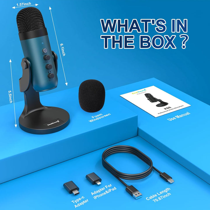 ZealSound Micrófono de podcast para PC, micrófono USB con cancelaci...
