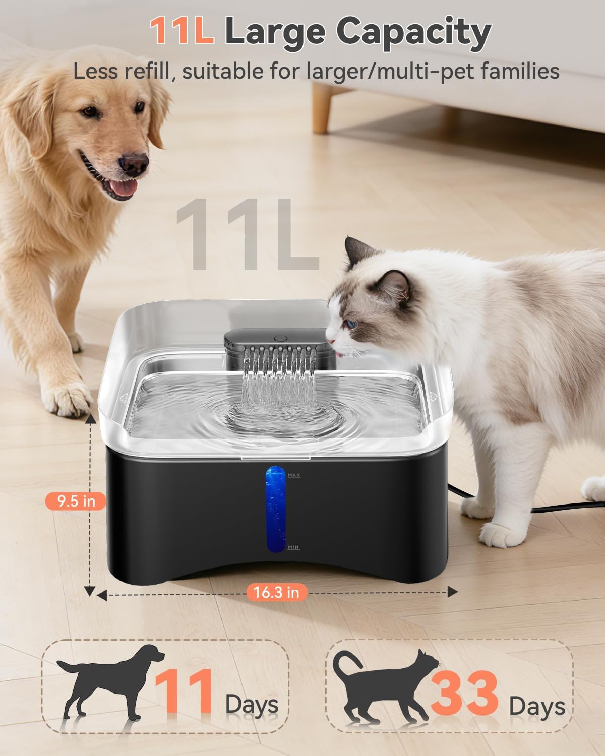 UPSKY Fuente de agua elevada para perros sin derrames de 11L con 4 alturas